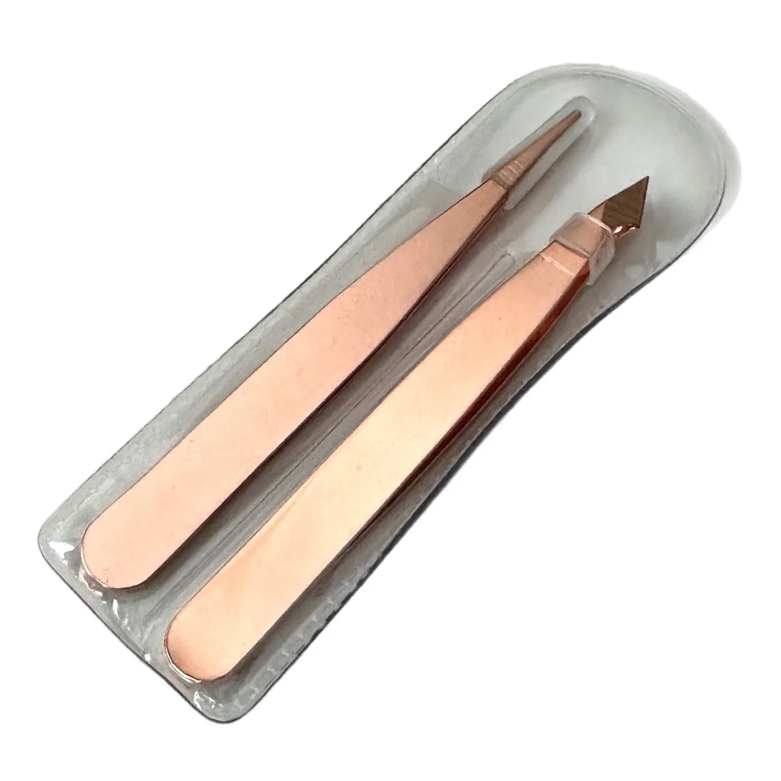 2pc Compact Tweezers Set – Multipurpose Mini Slanted & Pointed Tweezer - Eyebrows Facial Hair Splinter Thorns Ingrown Hair Removal First Aid Kit - Professional Stainless Steel Rose Gold