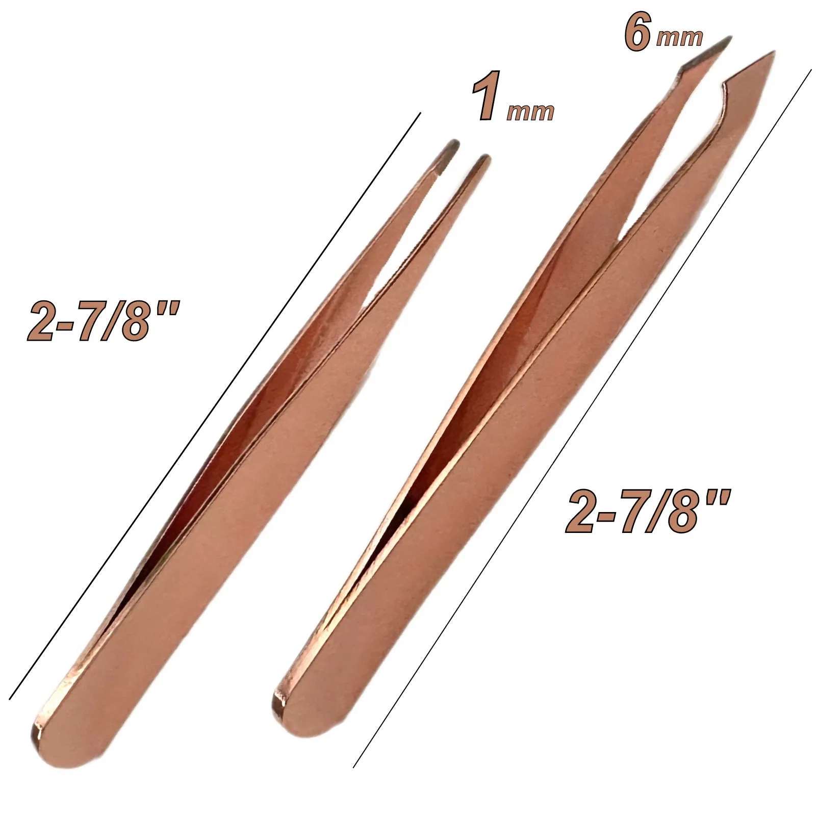 2pc Compact Tweezers Set – Multipurpose Mini Slanted & Pointed Tweezer - Eyebrows Facial Hair Splinter Thorns Ingrown Hair Removal First Aid Kit - Professional Stainless Steel Rose Gold