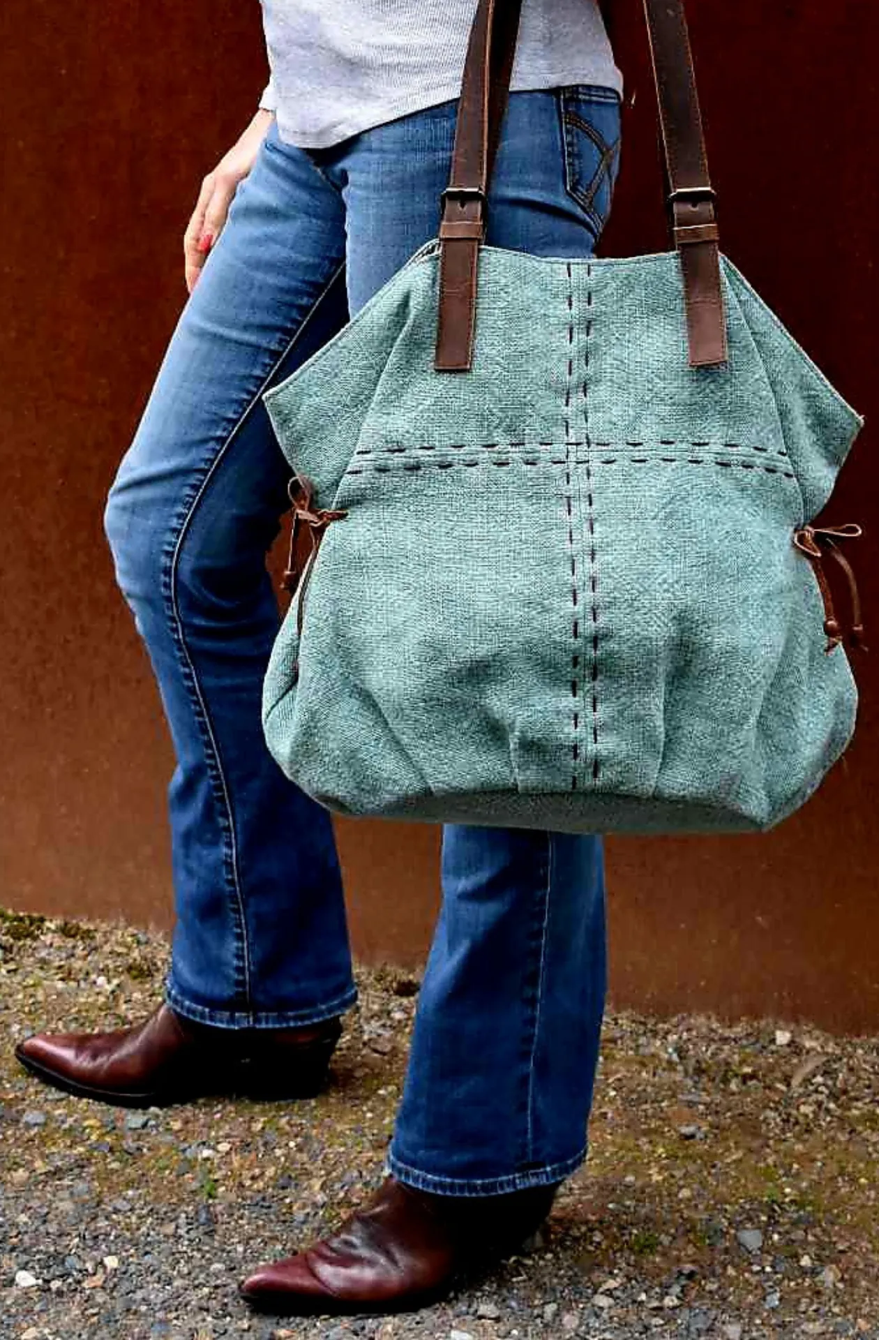 4 Points of the Compass, stonewashed jute shouder bag