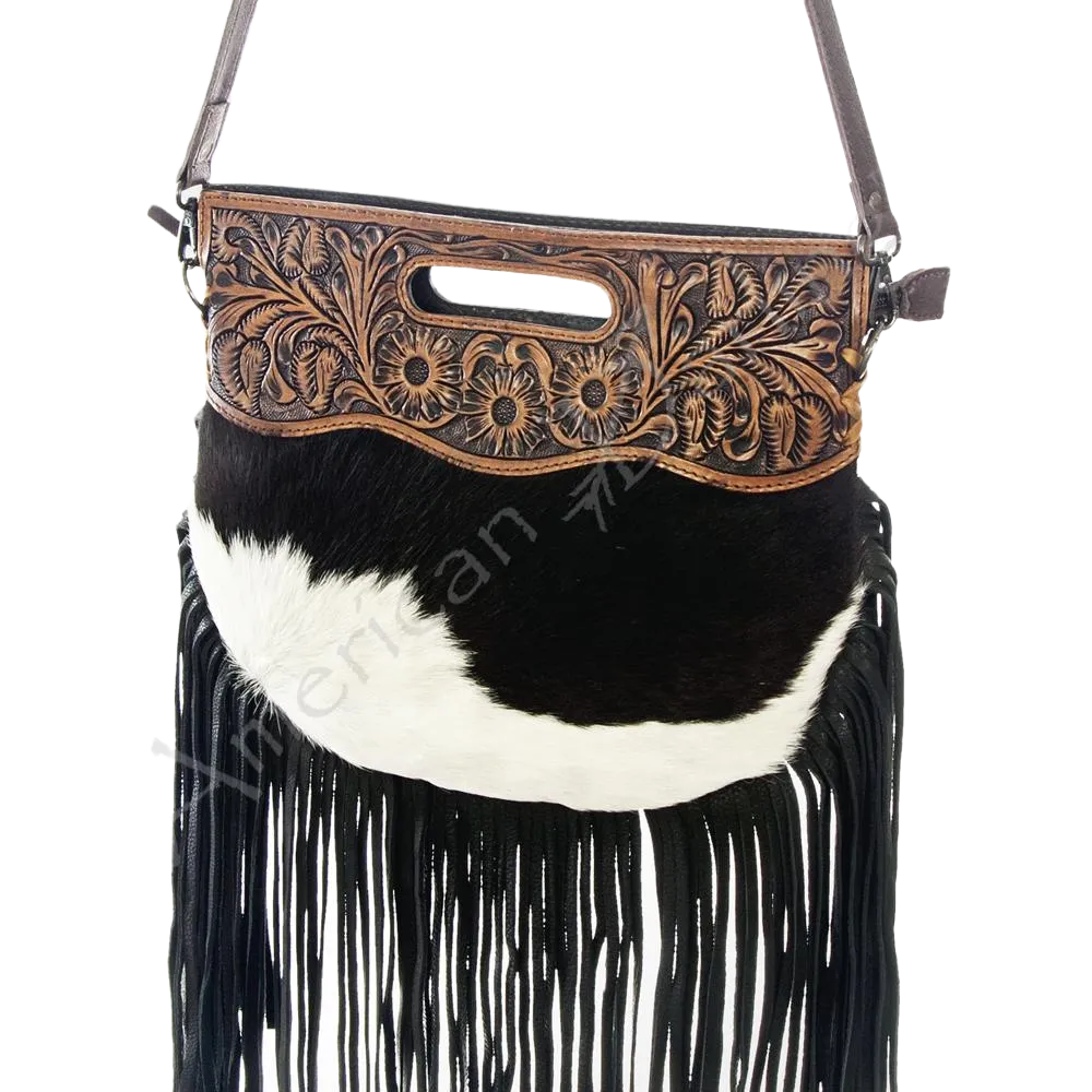 American Darling Black & White Cowhide w/Black fringe ADBG345BKWBRFRNG