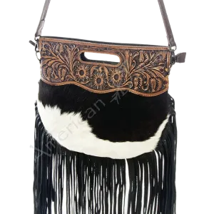 American Darling Black & White Cowhide w/Black fringe ADBG345BKWBRFRNG