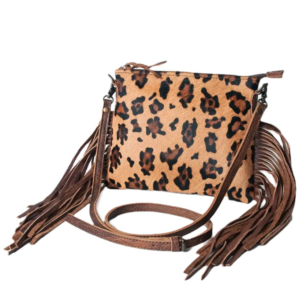 American Darling Leopard Cowhide Fringe Bag ADBG109CHEFRNG