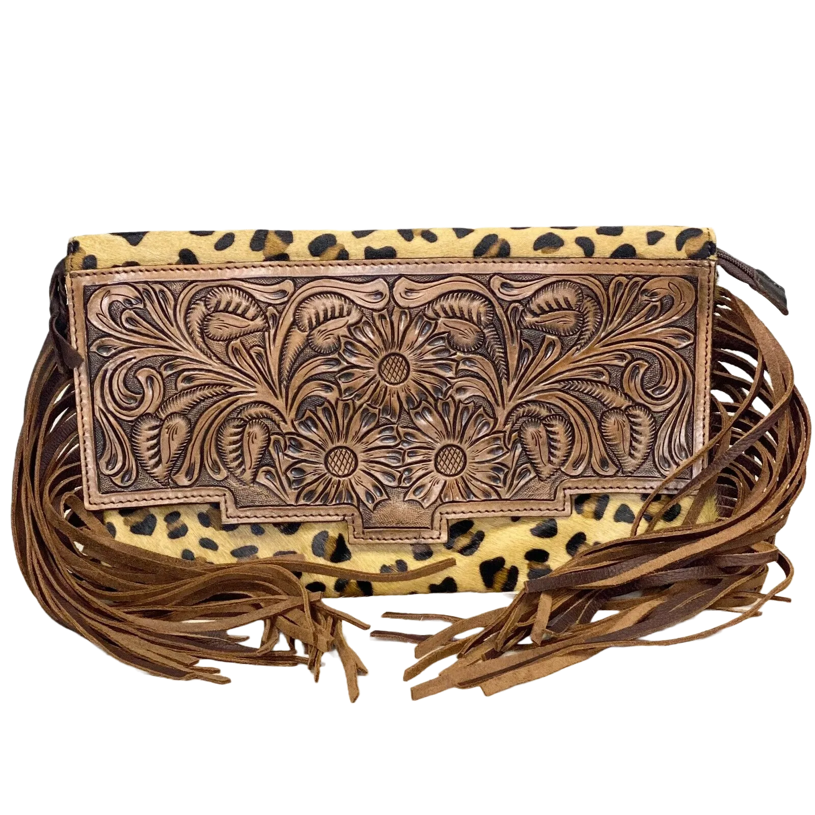 American Darling Leopard Cowhide Fringe Crossbody ADBG359CHE