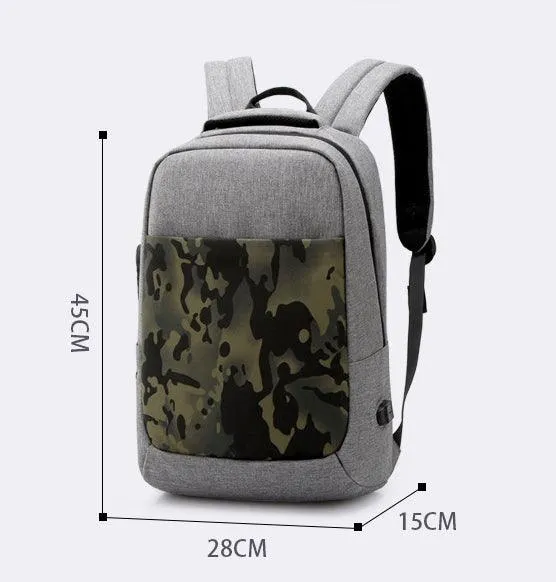 Anti Theft WaterProof Smart Camouflage BackPack with USB Port-Black