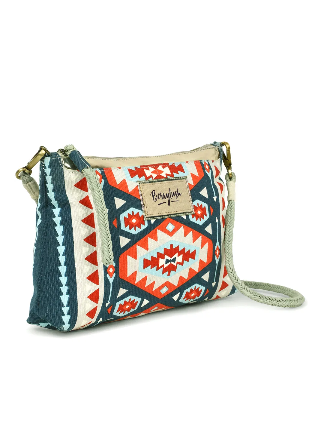 Berrylush Women Navy Blue Ethnic Motifs Printed Canvas Detachable Sling Strap Small Clutch/Sling Bag