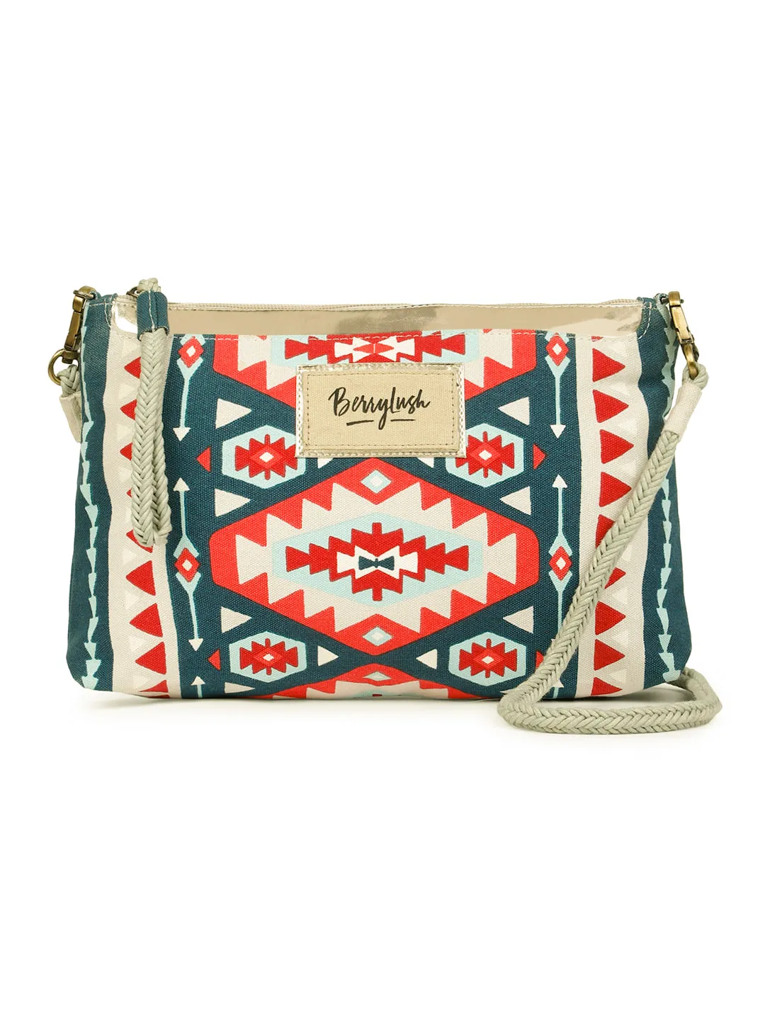 Berrylush Women Navy Blue Ethnic Motifs Printed Canvas Detachable Sling Strap Small Clutch/Sling Bag