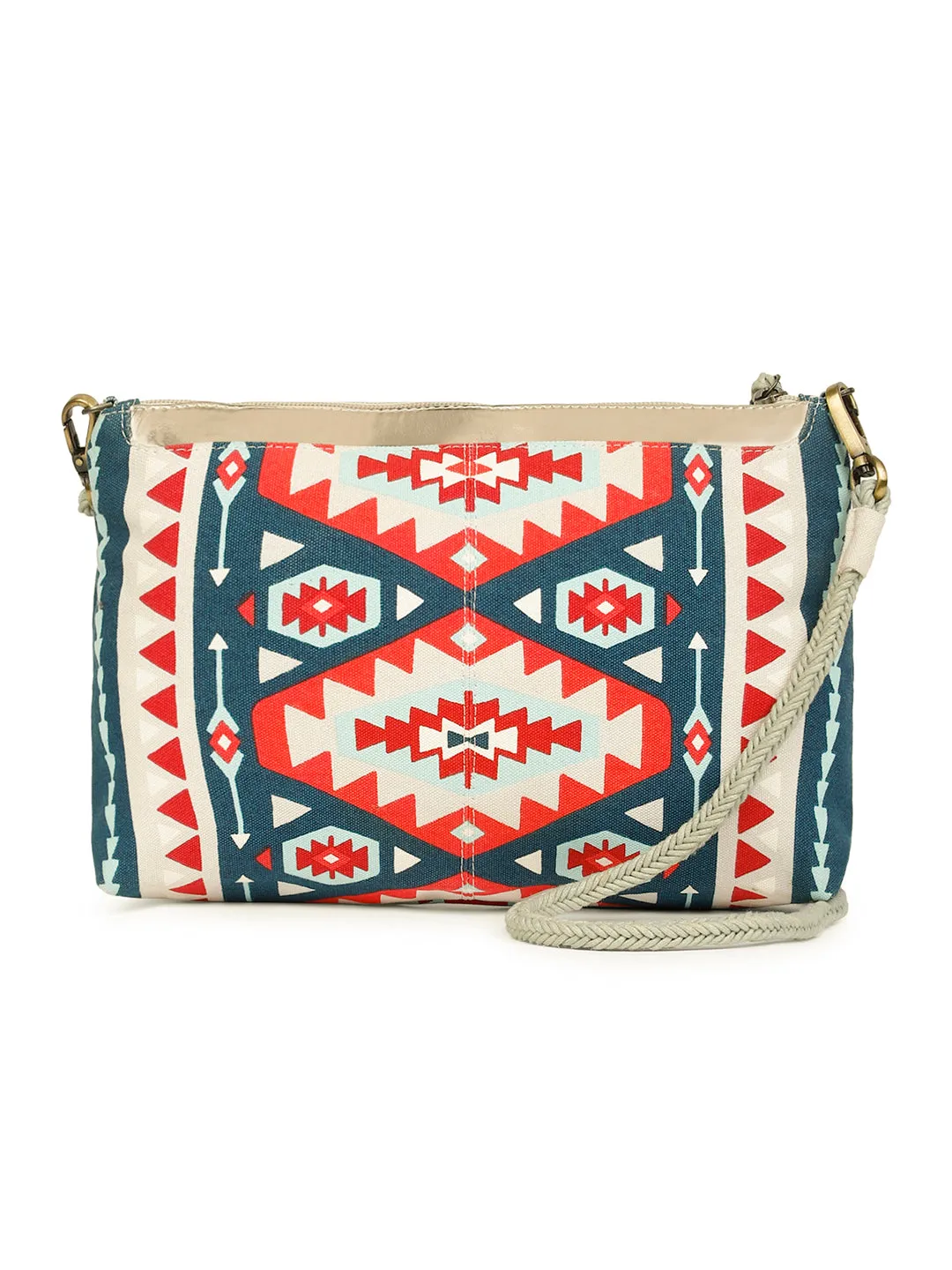 Berrylush Women Navy Blue Ethnic Motifs Printed Canvas Detachable Sling Strap Small Clutch/Sling Bag