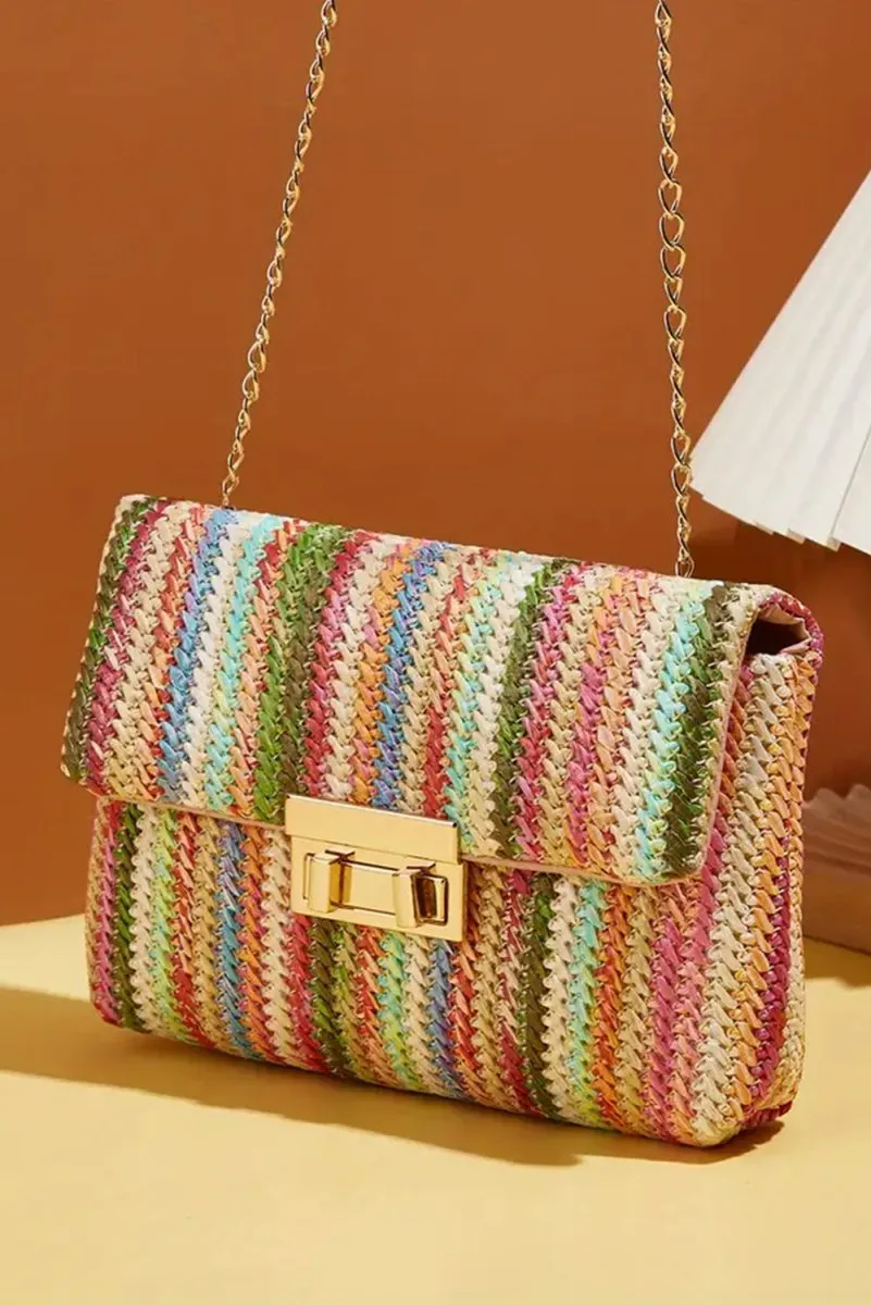 Bohemian Multicolor Woven Chain Shoulder Bag