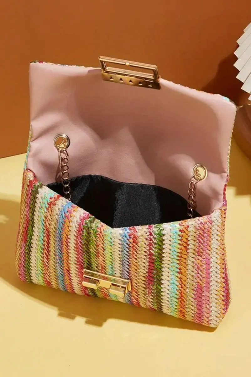 Bohemian Multicolor Woven Chain Shoulder Bag