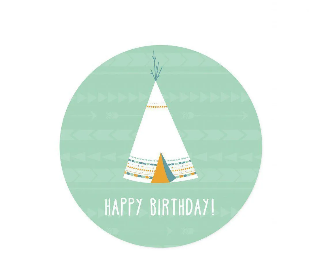 Boho Chic Tribal Birthday Round Circle Label Stickers