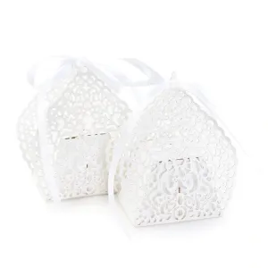 Boho Moroccan White Laser Cut Paper Wedding Party Favor Box (25 Boxes)