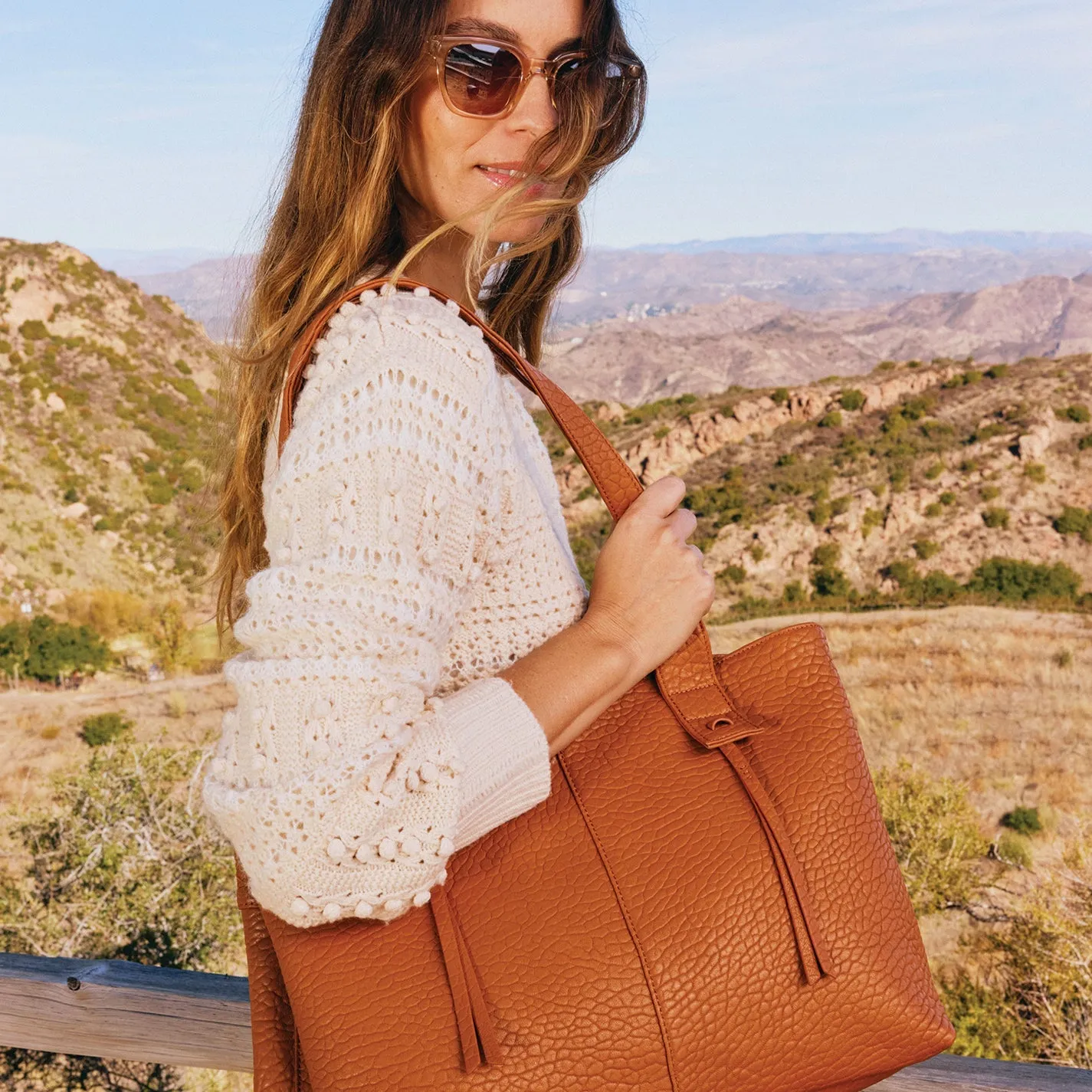 Bonita Tote in Bubble Pebbled Leather - Brown