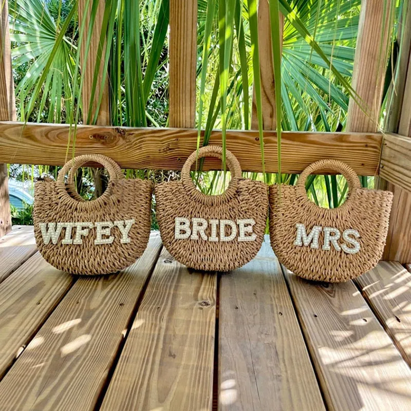 Bride-Wifey-Mrs- Rustic-Boho Beach Bags-Gift for Bridal Shower-Bachelorette Party