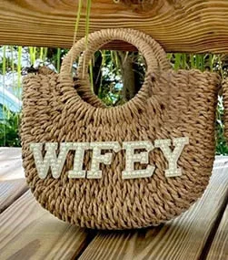 Bride-Wifey-Mrs- Rustic-Boho Beach Bags-Gift for Bridal Shower-Bachelorette Party