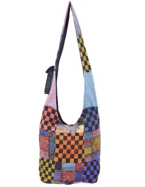 Checkered and Pece Cotton Patch Hobo Bag