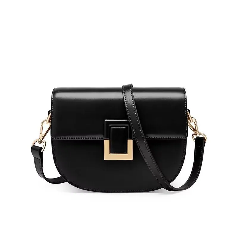 Chic Split Leather Zipper Shoulder Bag