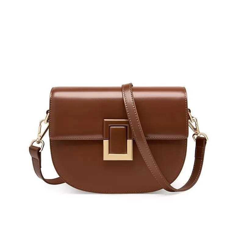 Chic Split Leather Zipper Shoulder Bag