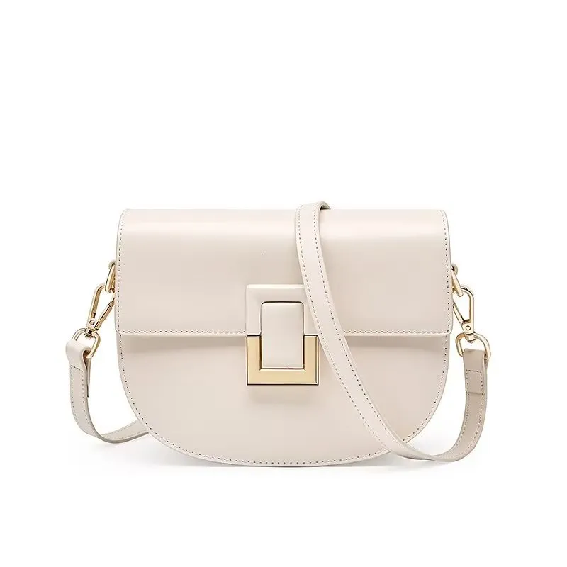 Chic Split Leather Zipper Shoulder Bag