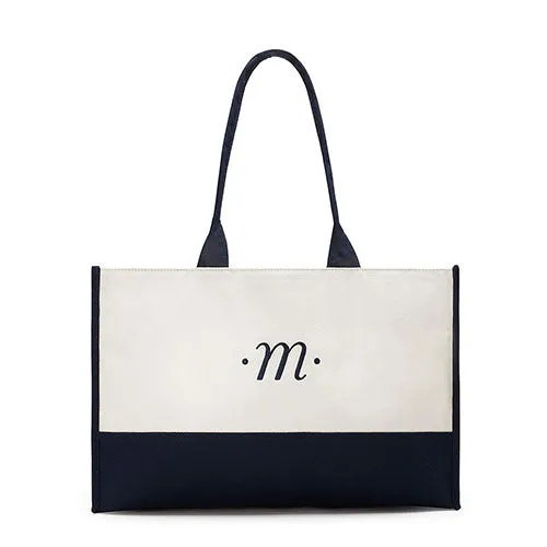 Classic Script Initial Tote - Navy Letter "K"