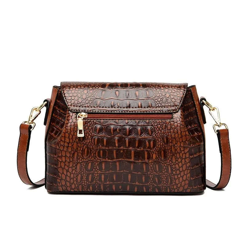 CrocLuxe Exquisite Croc Pattern Leather Flap Shoulder Bag