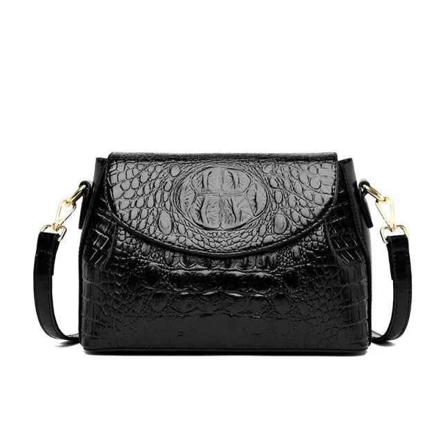 CrocLuxe Exquisite Croc Pattern Leather Flap Shoulder Bag