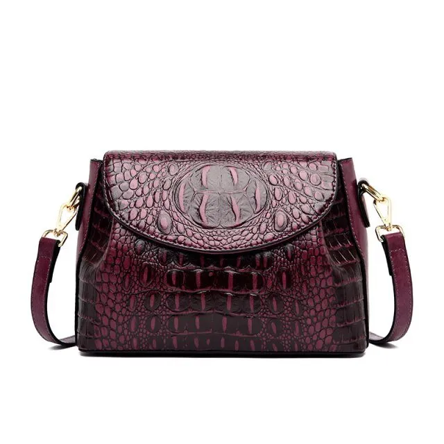 CrocLuxe Exquisite Croc Pattern Leather Flap Shoulder Bag