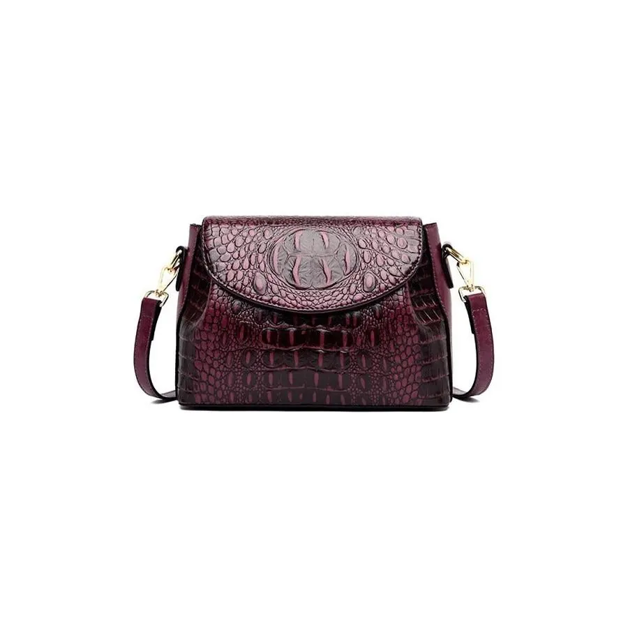 CrocLuxe Exquisite Croc Pattern Leather Flap Shoulder Bag