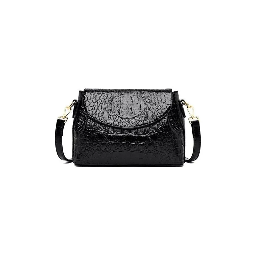 CrocLuxe Exquisite Croc Pattern Leather Flap Shoulder Bag