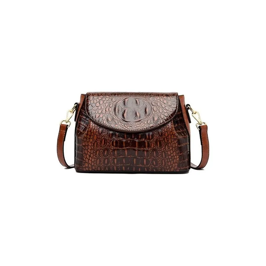 CrocLuxe Exquisite Croc Pattern Leather Flap Shoulder Bag