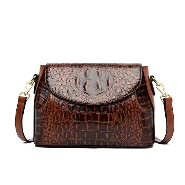 CrocLuxe Exquisite Croc Pattern Leather Flap Shoulder Bag