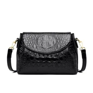 CrocLuxe Exquisite Croc Pattern Leather Flap Shoulder Bag