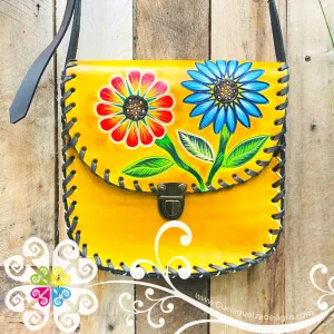 Floral Painted Medium Leather Bag - Mariconera