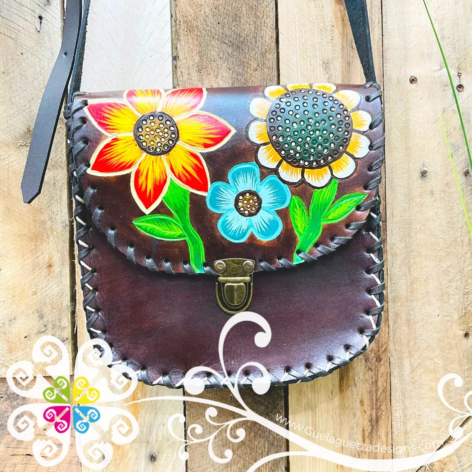 Floral Painted Medium Leather Bag - Mariconera