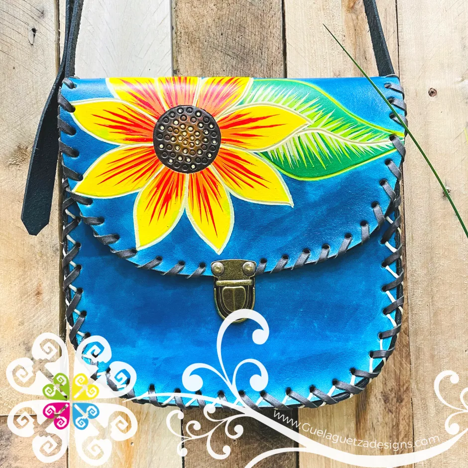 Floral Painted Medium Leather Bag - Mariconera