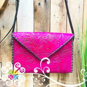 Floral Stamping Leather Crossbody - Carteron de Piel