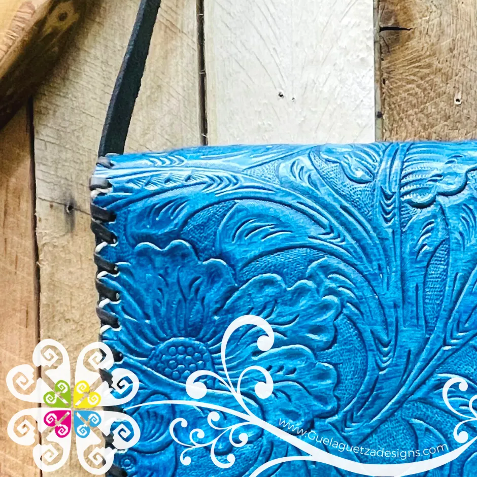 Floral Stamping Leather Crossbody - Carteron de Piel