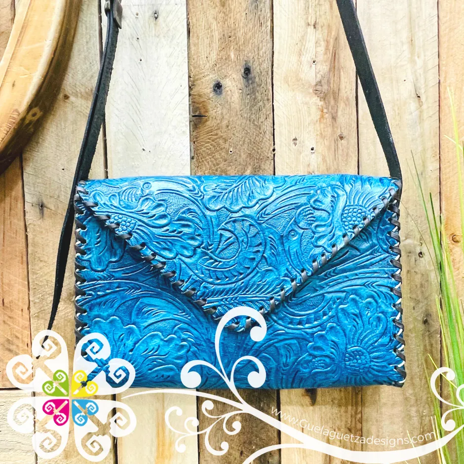 Floral Stamping Leather Crossbody - Carteron de Piel