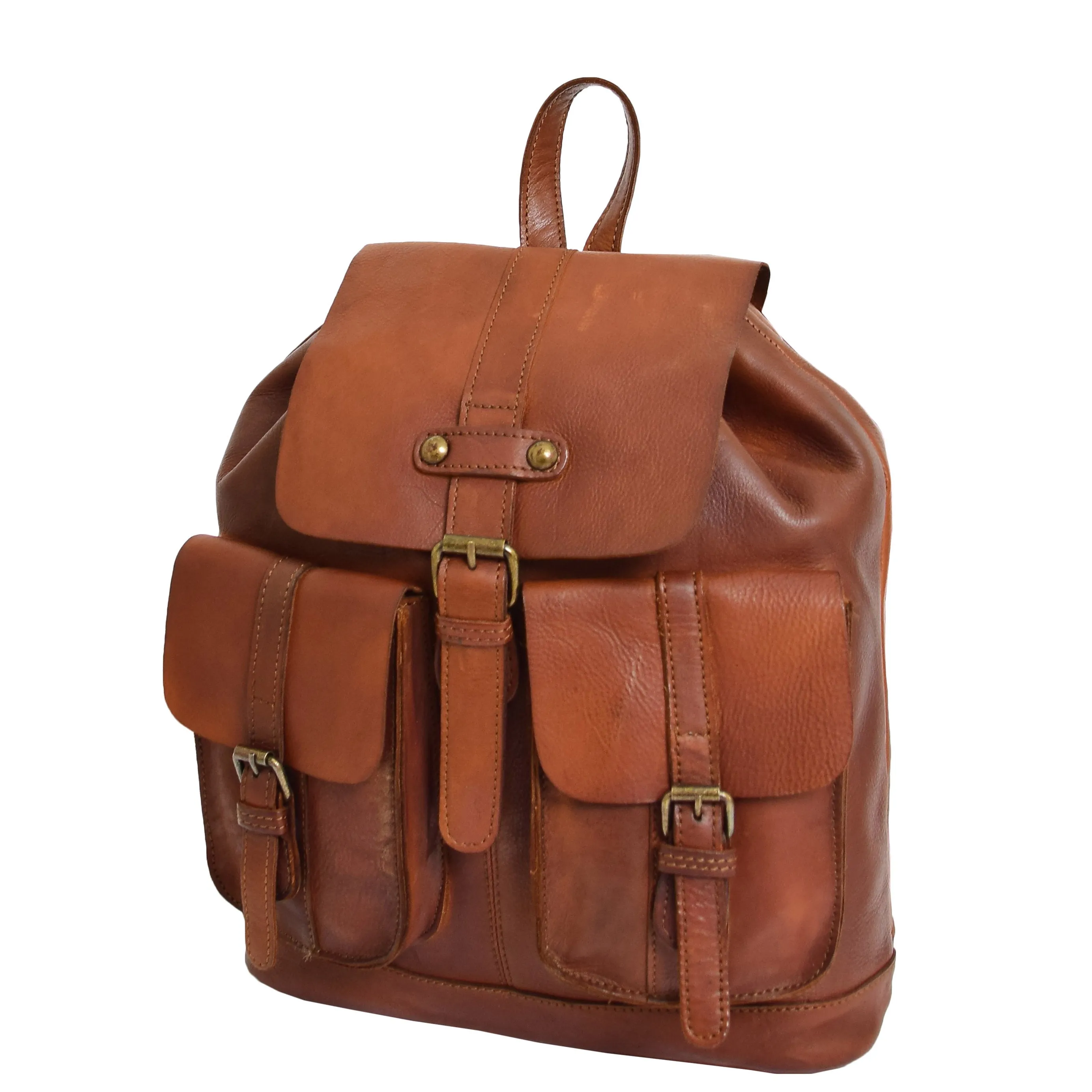 Genuine Vintage Rust Leather Backpack Large Organiser Rucksack AB99