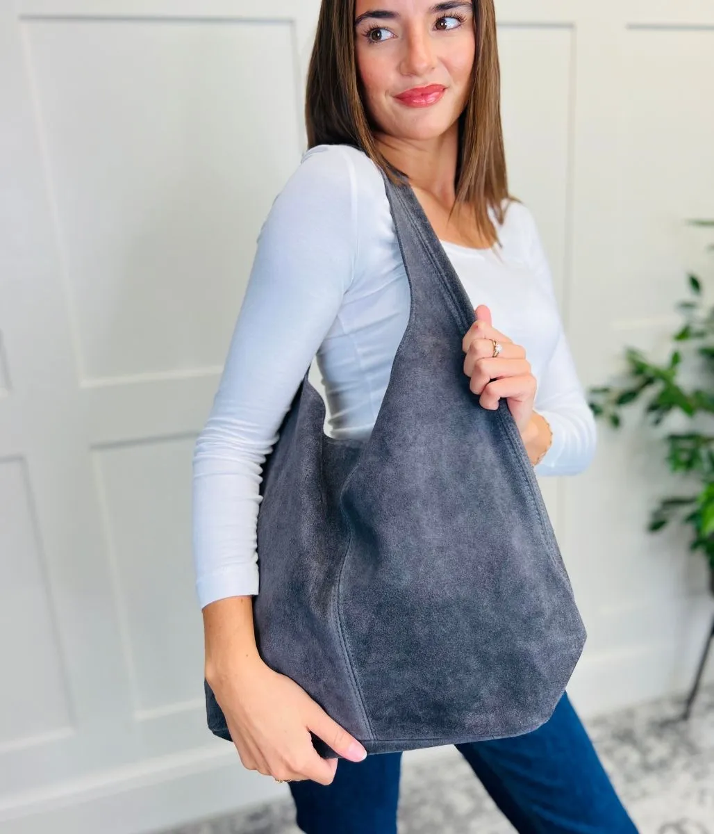 Grey Suede Tote Bag