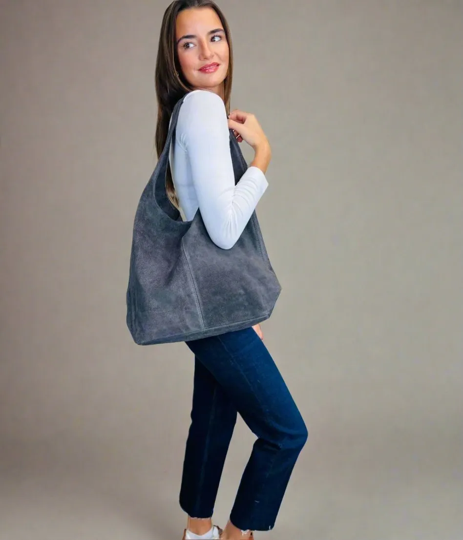 Grey Suede Tote Bag