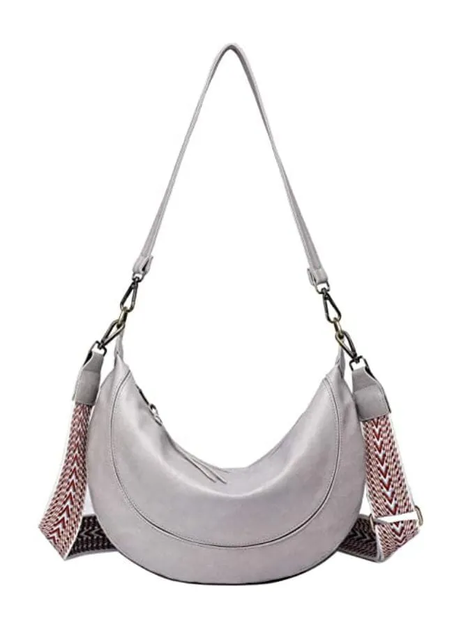 Half Moon Shape Brown Leather Shoulder Bag for Women