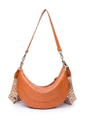 Half Moon Shape Brown Leather Shoulder Bag for Women