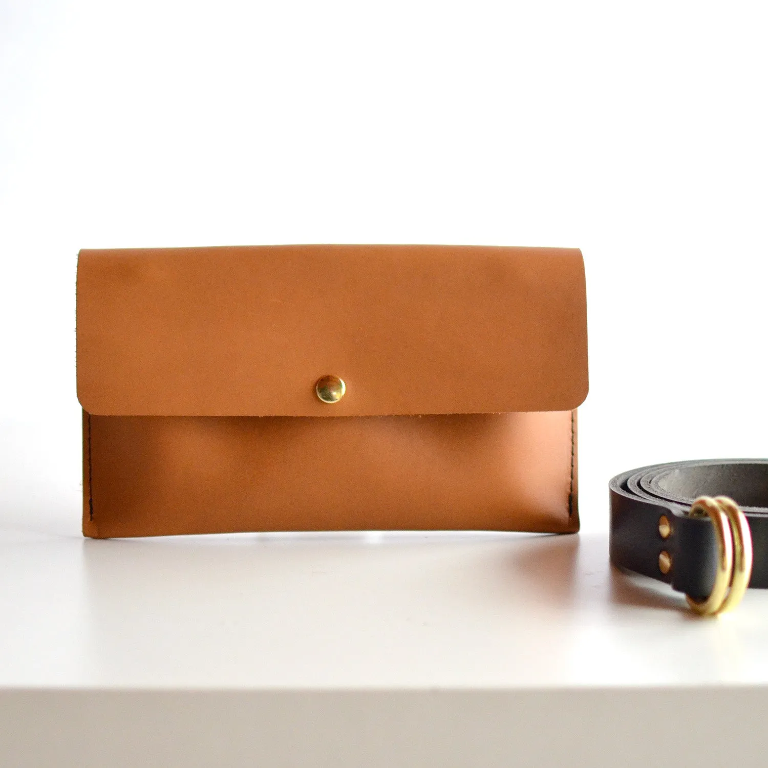 Hipster Sling Bag (Fanny Pack   Clutch) - Honey Brown Leather