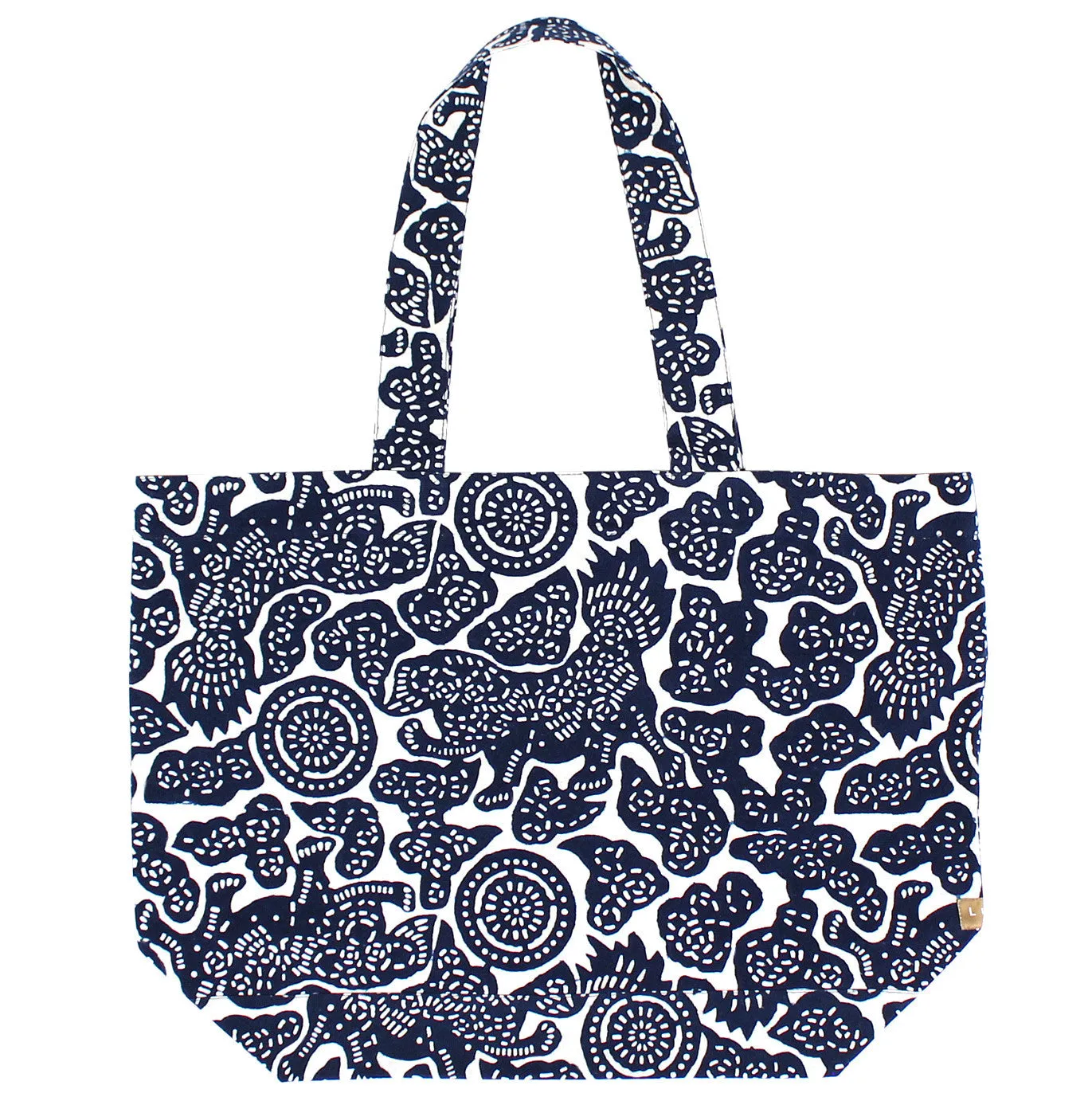 Indigo Hand-dyed Cotton Foo Dog Tote Bags