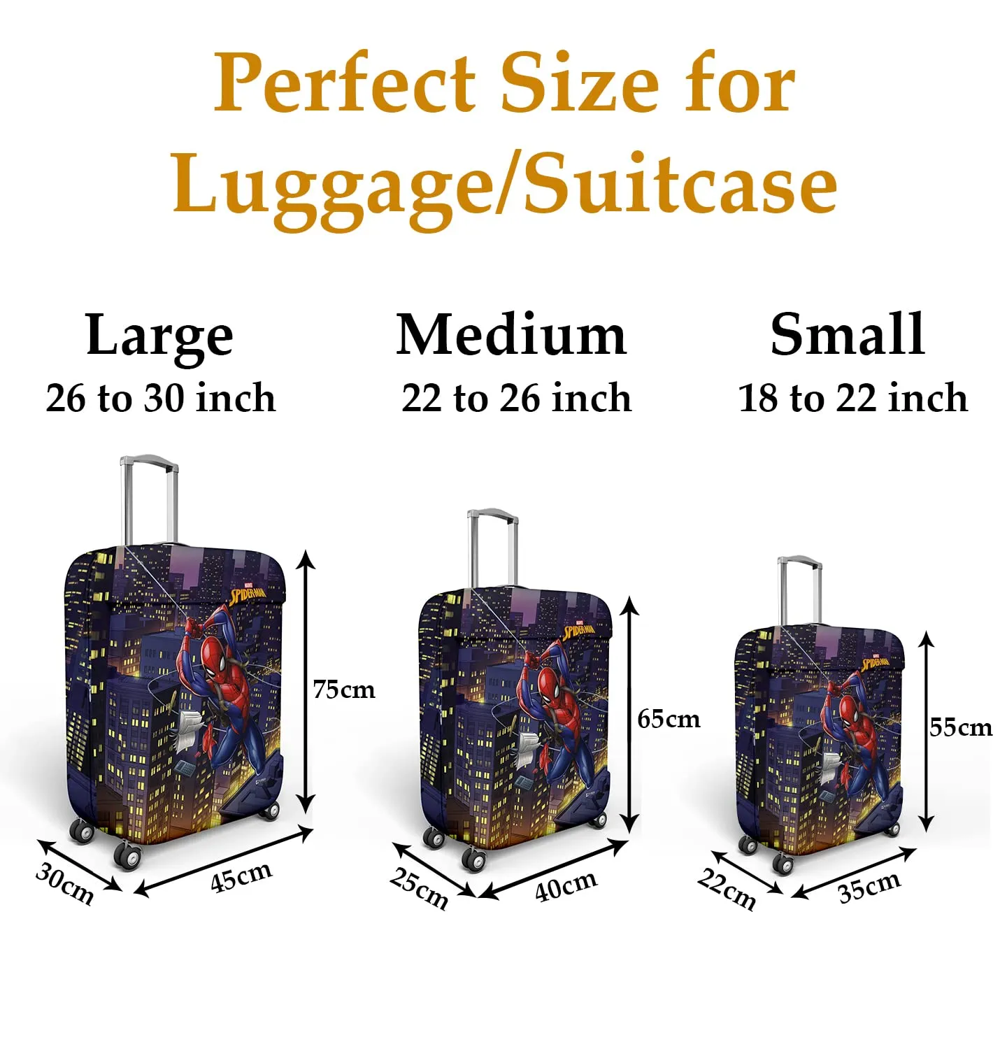 Kuber Industries Marvel Spiderman Luggage Cover|Polyester Travel Suitcase Cover|Washable|Stretchable Suitcase Protector|18-22 Inch|Small (Multicolor)