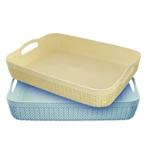 Kuber Industries Q-3 Unbreakable Plastic Flexible Storage Baskets with Handles|Wovan Design & Flexible Plastic Material|Size 26 x 20 x 7 CM|Pack of 2 (Multi), Square