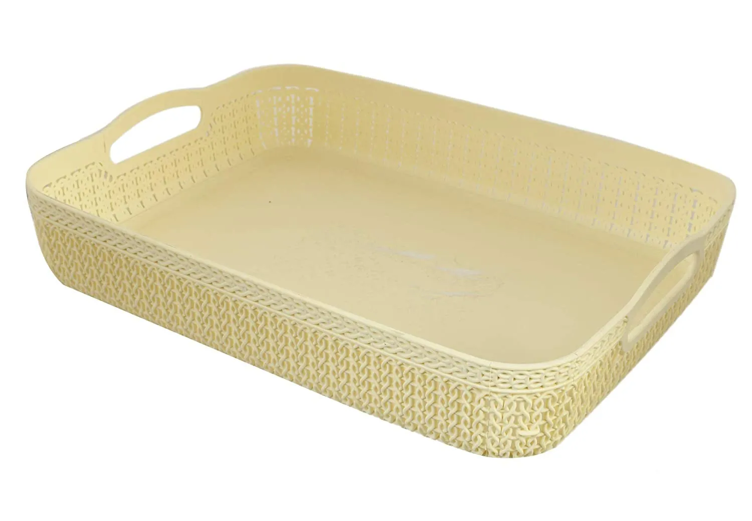 Kuber Industries Q-3 Unbreakable Plastic Flexible Storage Baskets with Handles|Wovan Design & Flexible Plastic Material|Size 26 x 20 x 7 CM|Pack of 2 (Multi), Square