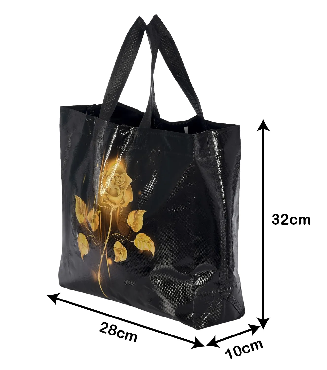 Kuber Industries Rose Printed Laminated Non Woven Party Favor Gift Bag, Tote Bag, Carry Bags with Handles- Pack of 12 (Black)-50KM01134