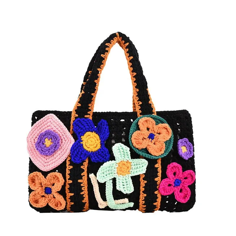 Large Capacity Floral Flower Child Boho Crochet Handbags