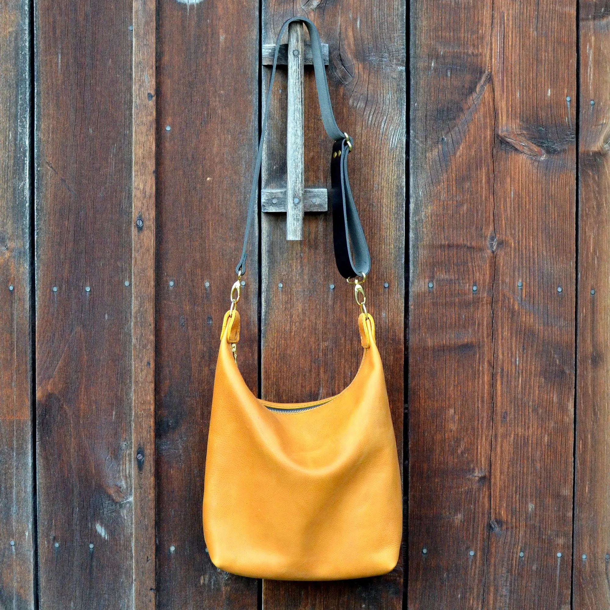 Leather BUCKET Crossbody Bag - Tan Leather